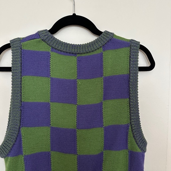 Warm Hugs Only Checkered Wool Knit Vest - Purple & Green Sweater Vest - Picture 3 of 3
